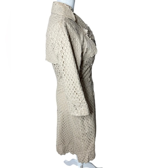 Bryan Lars Lace Embroidered Paris Trench Coat Floral Buttons Eyelet overlay Sz 2 - Picture 10 of 15